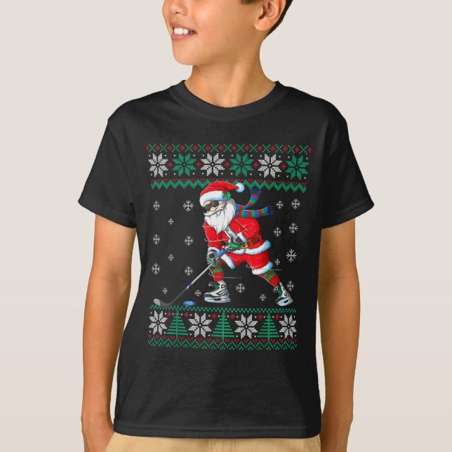 T-shirt Funny Santa Claus Christmas Ice Hockey Ugly Sweate (Devant)