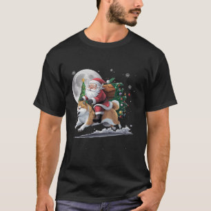 T-shirt Funny Santa Claus équitation Shiba Inu Dog Lumière