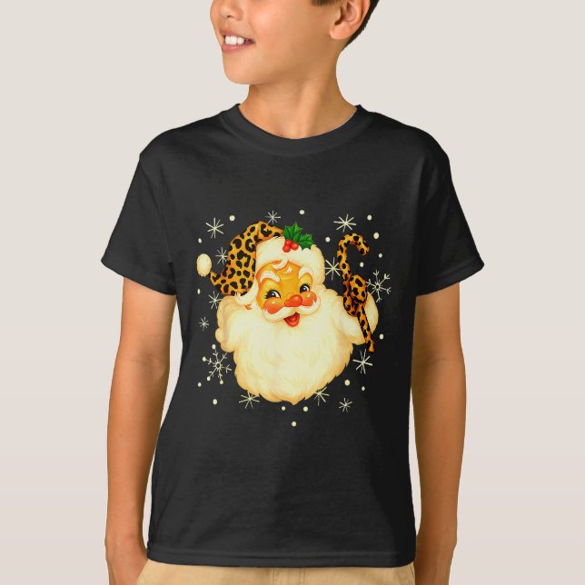 T-shirt Funny Santa Claus Face Christmas Xmas Leopard Sant (Devant)