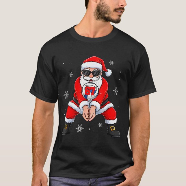 T-shirt Funny Santa Claus Playing Volleyball Six Seven Chr (Devant)