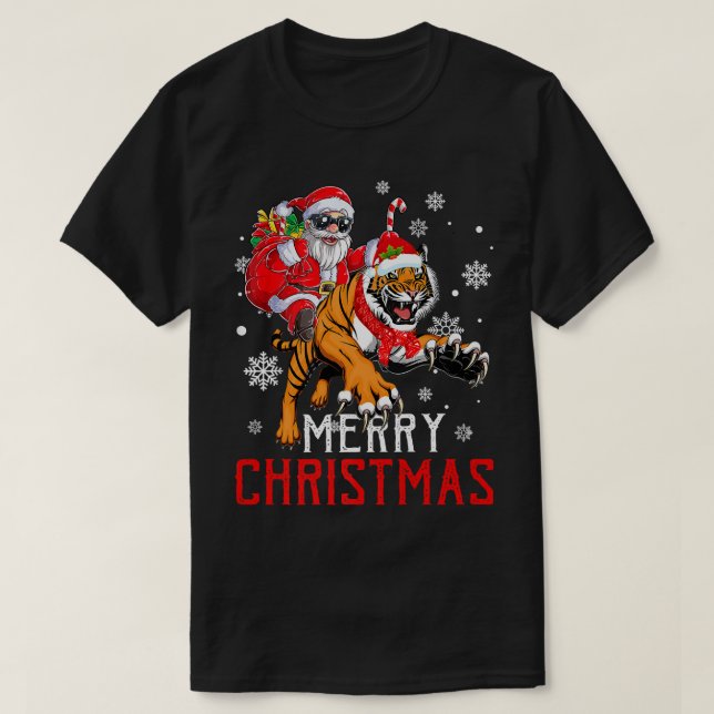T-shirt Funny Santa Claus Riding Tiger Xmas Holiday Men Bo (Design devant)