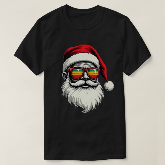 T-shirt Funny Santa Face Retro Sunglasses Christmas  (Design devant)