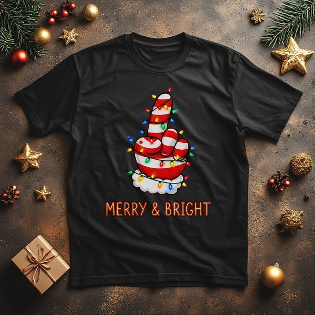 T-shirt Funny Santa Finger  in Christmas Lights  (Créateur téléchargé)