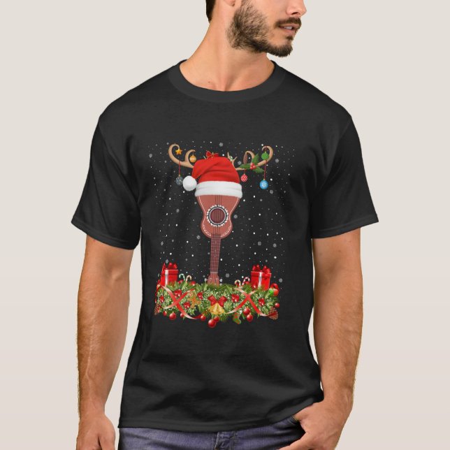 T-shirt Funny Santa Hat Raindeer Ukulele Guitare Noël (Devant)