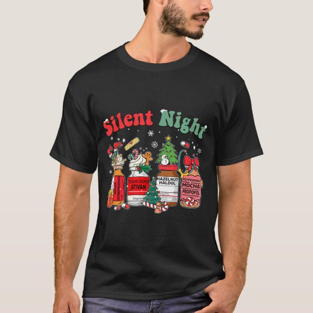 T-shirt Funny Santa Profol Silent Night Icu Nurses Merry C (Devant)