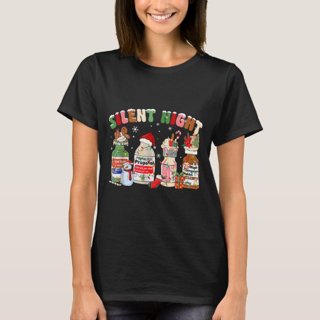 T-shirt Funny Santa Profol Silent Night Icu Nurses Merry C (Devant)