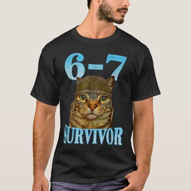 T-shirt Funny Saying 67 Cats Tummy Ache Survivor Cat Meme  (Devant)