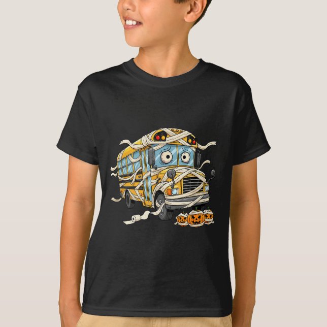 T-shirt Funny School Bus Mummy Pumpkin Halloween Kids Mens (Devant)