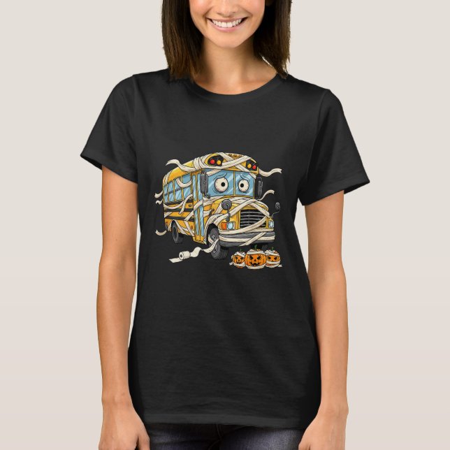 T-shirt Funny School Bus Mummy Pumpkin Halloween Kids Mens (Devant)