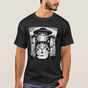 T-shirt Funny Sci-Fi, Shocked Cat Meme Alien Invasion, OVN