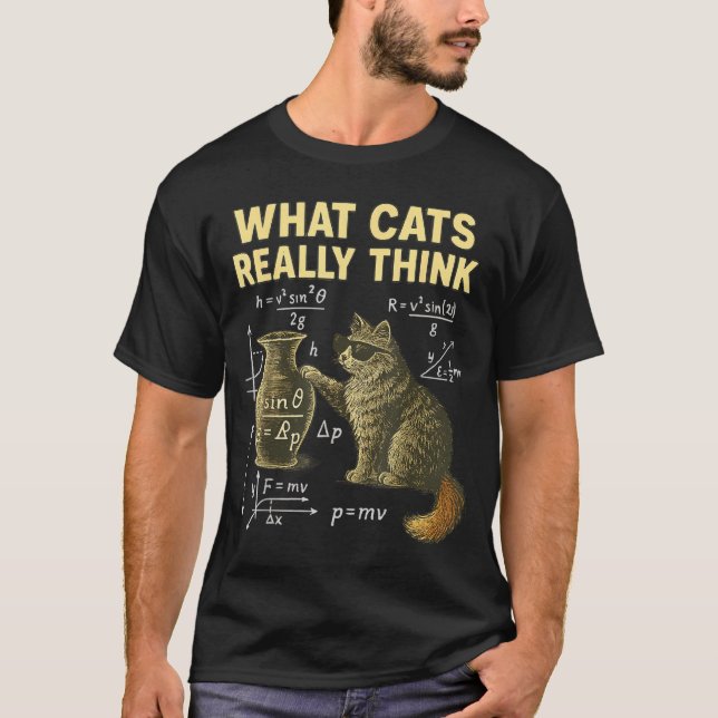 T-shirt Funny Science Cat Physics What Cats Think Gift Men (Devant)