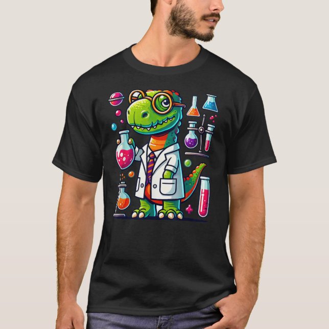 T-shirt Funny Scientist Dinosaur, Smart Scientist Dino, Ki (Devant)