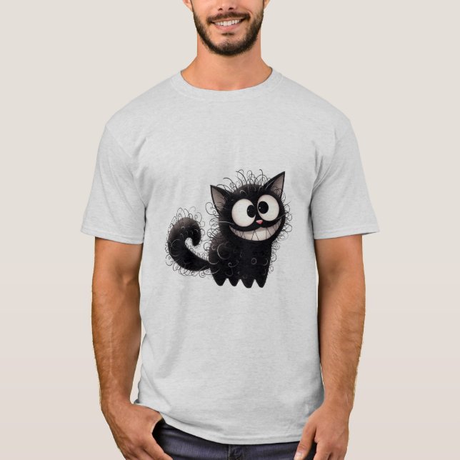 T-shirt Funny Scruffy Black Cat Grin  ✨🐾🖤 (Devant)