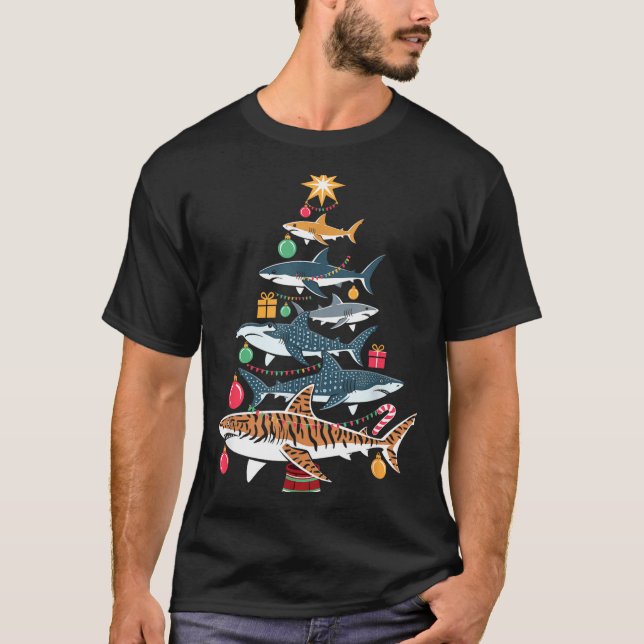 T-shirt Funny Shark Christmas Tree  (Devant)