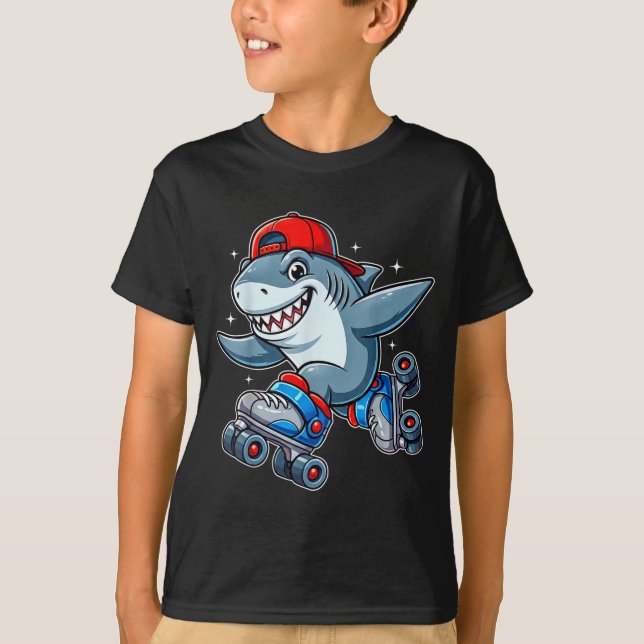 T-shirt Funny Shark On Roller Skates Cute Cool Skater Anim (Devant)