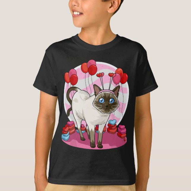 T-shirt Funny Siamese Chat Coeur Saint Valentin Cadeau (Devant)