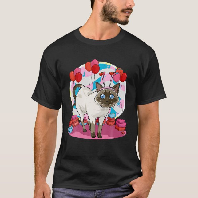 T-shirt Funny Siamese Chat Coeur Saint Valentin Cadeau T-s (Devant)