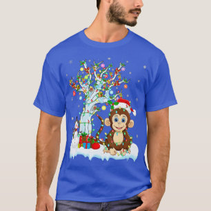 T-shirt Funny Singe Xmas Arbre Éclairage Santa Chapeau Sin