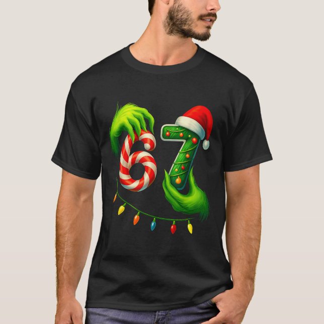 T-shirt Funny Six Seven 67 Meme 6 7 Santa Christmas Brainr (Devant)
