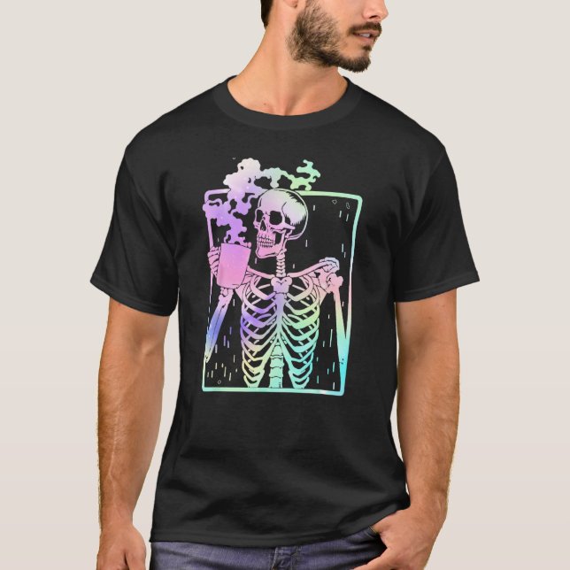 T-shirt Funny Skeleton Drinking Coffee Caffeine   Coffee B (Devant)