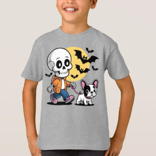 T-shirt Funny Skeleton Walking French Bulldog Halloween