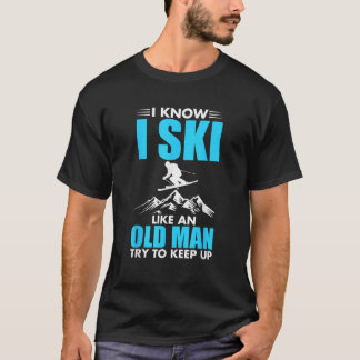 T-shirt Funny Skiing Design For Grandpa Men Mountain Ski L