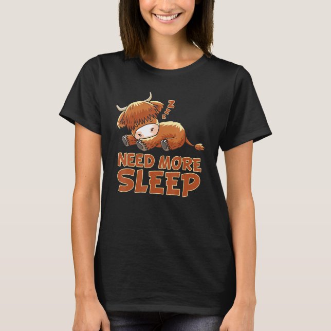 T-shirt Funny Sleeping Highland Cattle Cow Pajama Bedtime (Devant)