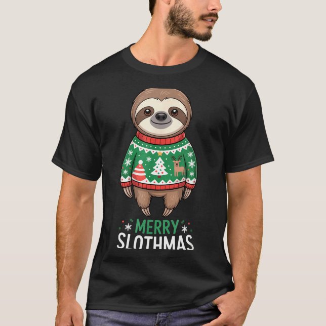 T-shirt Funny Sloth Lover Christmas Merry Slothmas Ugly Ho (Devant)