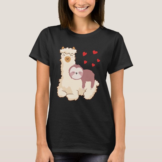 T-shirt Funny Sloth Riding Llama Shirt drôle Coeurs d'Alpa (Devant)