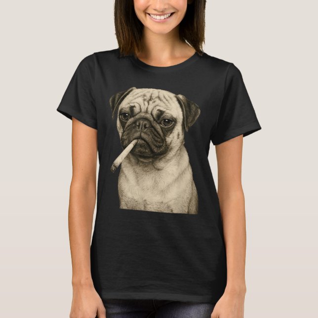 T-shirt Funny Smoking Pug Dog Cigarette Gen Z Meme Graphic (Devant)