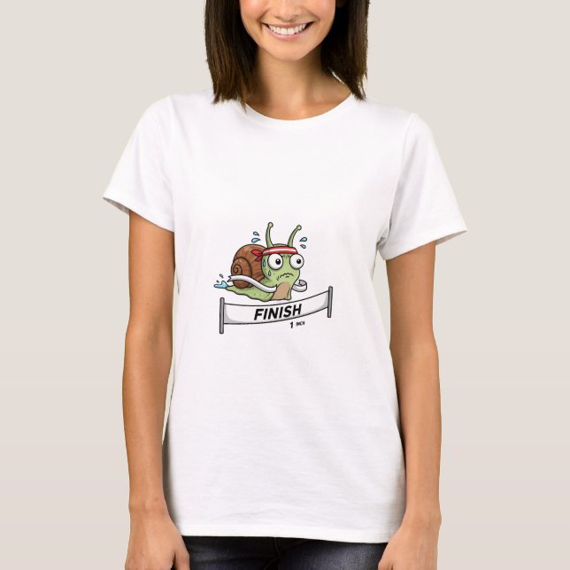 T-shirt Funny Snail Athlete Crossing Finish Line Cartoon (Devant)