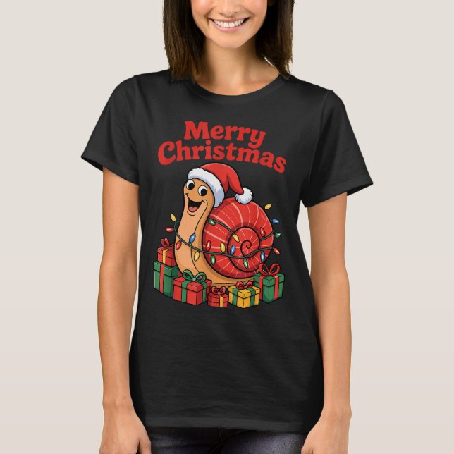 T-shirt Funny Snail Santa Hat Animals Lovers Ugly Christma (Devant)