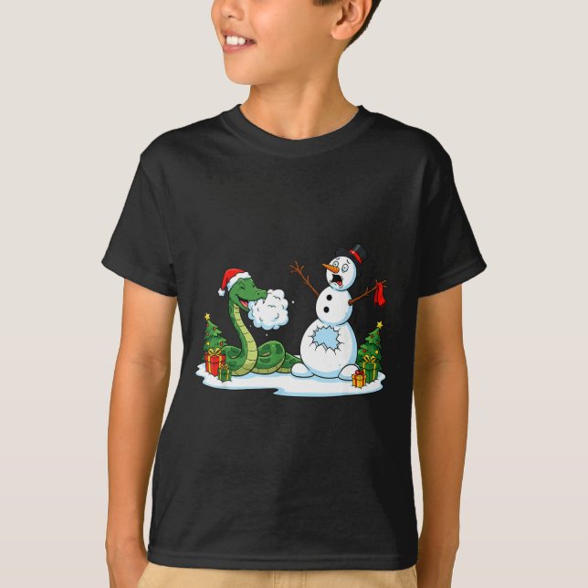 T-shirt Funny Snake Snowman Christmas Tree Xmas Womens Men (Devant)