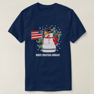 T-shirt Funny Snowman avec drapeau américain Noël