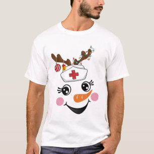 T-shirt Funny Snowman Nurse Face Eyelashes Médaille Noël