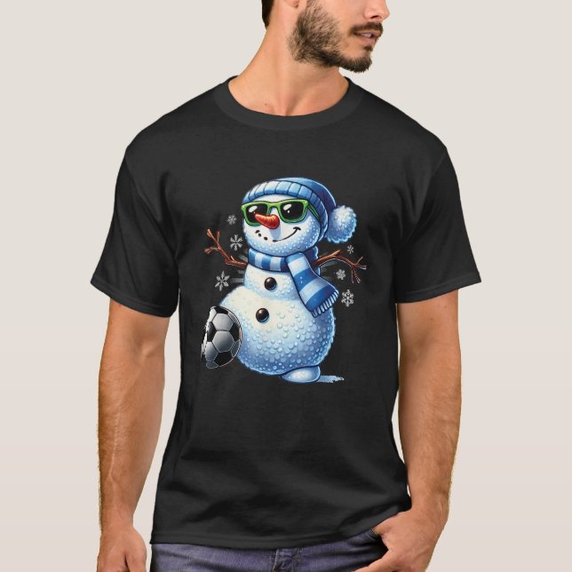 T-shirt Funny Snowman Playing Soccer Lovers Boys Kids Teen (Devant)