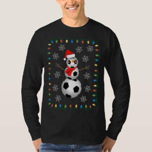T-shirt Funny Soccer Ball Snowman Santa Hat Scarf Christma