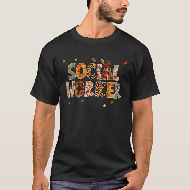 T-shirt Funny Social Worker Pumkin Autumn Tree (Devant)