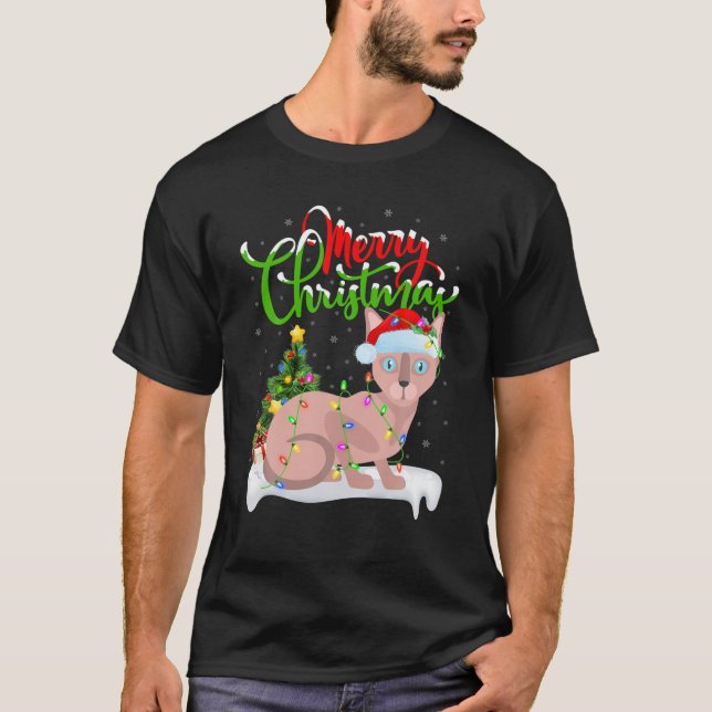 T-shirt Funny Sphynx Amoureux des chats Xmas Éclairage Sph (Devant)