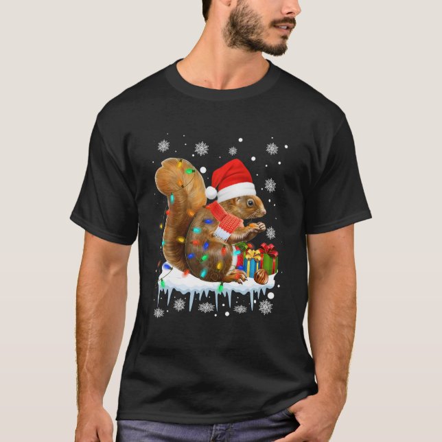 T-shirt Funny Squirl Décorations de Christma Santa Hat Xma (Devant)
