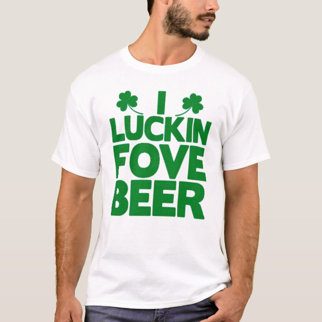 T-shirt Funny St. Patrick's Day I Love Beer Shamrock Green (Devant)
