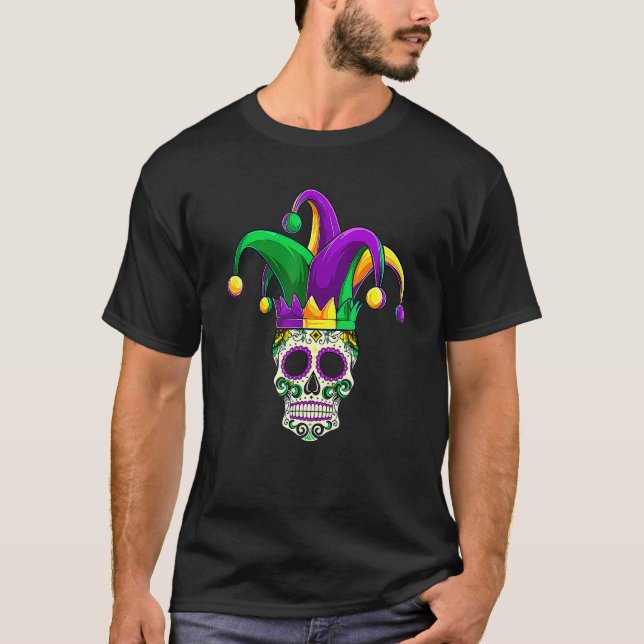 T-shirt Funny Sugar Skull Jester Mardi Gras Party Men Wome (Devant)