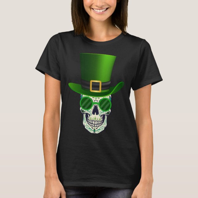 T-shirt Funny Sugar Skull Saint Patricks Day of Dead (Devant)
