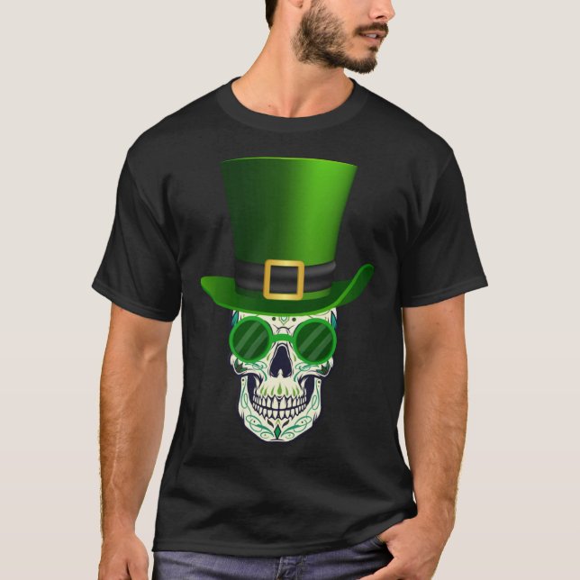 T-shirt Funny Sugar Skull Saint Patricks Day of Dead (Devant)