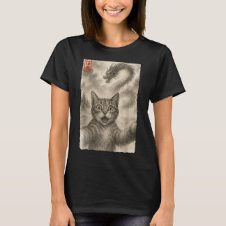T-shirt Funny Sumi-e Kawaii Surprised Chat effrayé Selfie
