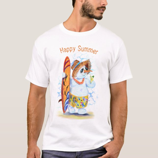 T-Shirt Funny Summer Snowman Surfer - Votre texte (Devant)