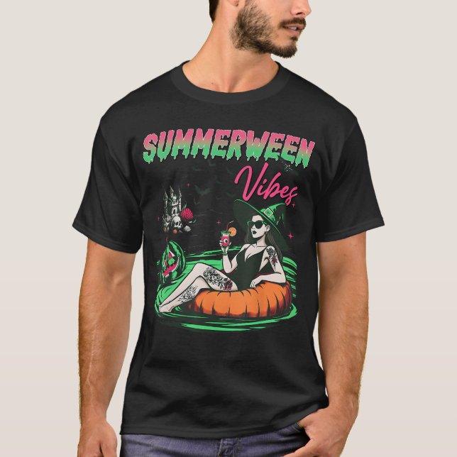 T-shirt Funny Summerween Vibes Pumpkin Spooky Vacation Sum (Devant)
