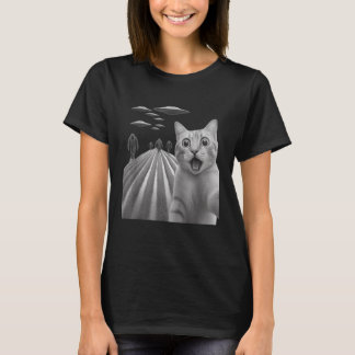 T-shirt Funny Surpris Selfie Chat Peur Avec Le Pied De Feu