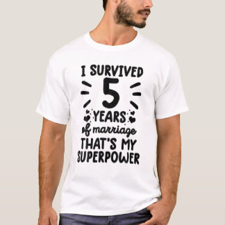 T-shirt Funny Survécu 5 Ans De Mariage 5E Mariage Ann