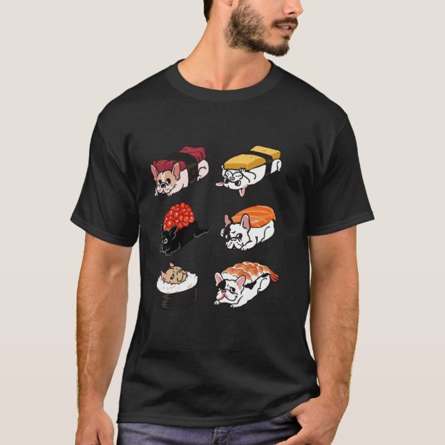 T-shirt Funny Sushi Frenchie Chien Kawaii Anime Japonais L (Devant)